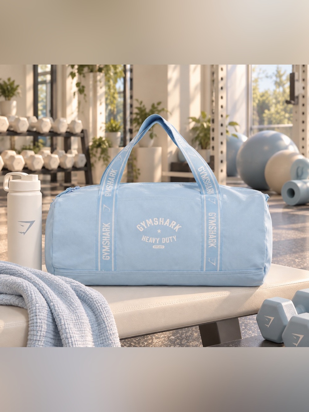 Gymshark Chilled Blue Logo Duffel Bag Gym Bag Baby Blue Bag NEW